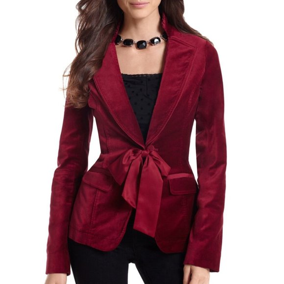 White House Black Market Jackets & Blazers - White House Black Market Women's Ruby Red Velvet Fitted Tie Front Jacket